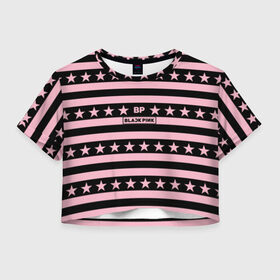 Женская футболка Cropp-top с принтом BlackPink , 100% полиэстер | круглая горловина, длина футболки до линии талии, рукава с отворотами | 