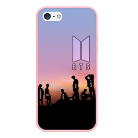 Чехол для iPhone 5/5S матовый с принтом BTS on the Sunset , Силикон | Область печати: задняя сторона чехла, без боковых панелей | army | hip hop | j hope | jimin | jin | jungkook | k pop | rap | rm | suga | v | джей хоуп | джин | закат | контур | рм | рэп | силуэт | чи мин | чон гук | шуга