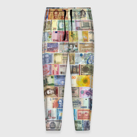 Мужские брюки 3D с принтом Деньги мира , 100% полиэстер | манжеты по низу, эластичный пояс регулируется шнурком, по бокам два кармана без застежек, внутренняя часть кармана из мелкой сетки | chf | eur | gbp | jpy | usd | баксы | банкноты | валюта | доллар | евро | купюры | паунд | рубль. | свисси | финансы | фунт стерлингов | швейцарский франк | японская йена