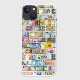 Чехол для iPhone 13 с принтом Деньги мира ,  |  | chf | eur | gbp | jpy | usd | баксы | банкноты | валюта | доллар | евро | купюры | паунд | рубль. | свисси | финансы | фунт стерлингов | швейцарский франк | японская йена