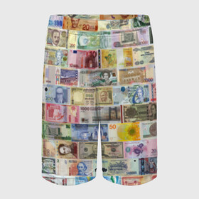 Детские спортивные шорты 3D с принтом Деньги мира ,  100% полиэстер
 | пояс оформлен широкой мягкой резинкой, ткань тянется
 | chf | eur | gbp | jpy | usd | баксы | банкноты | валюта | доллар | евро | купюры | паунд | рубль. | свисси | финансы | фунт стерлингов | швейцарский франк | японская йена