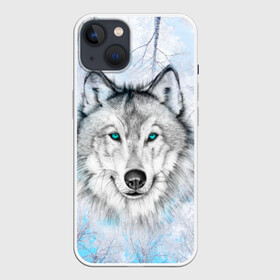 Чехол для iPhone 13 с принтом Волк ,  |  | берёзы | волчара | глаза | зима | лес | матёрый | небо | собака | хищник