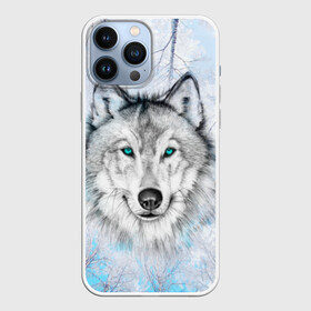 Чехол для iPhone 13 Pro Max с принтом Волк ,  |  | Тематика изображения на принте: берёзы | волчара | глаза | зима | лес | матёрый | небо | собака | хищник