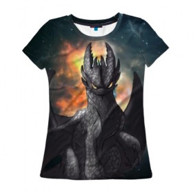 Женская футболка 3D с принтом Night Fury , 100% полиэфир ( синтетическое хлопкоподобное полотно) | прямой крой, круглый вырез горловины, длина до линии бедер | how to train your dragon | night fury | беззубик | дракон | как приручить дракона | ночная фурия