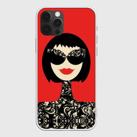 Чехол для iPhone 12 Pro Max с принтом Fashion woman , Силикон |  | Тематика изображения на принте: black | brunette | caret | design | fashionable | girl | hairstyle | leaves | lips | patterns | plants | pop art | portrait | red | smile | woman | брюнетка | губы | девушка | дизайн | женщина | каре | красные | листья | модная | очки | поп арт 