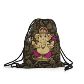 Рюкзак-мешок 3D с принтом Ganesha , 100% полиэстер | плотность ткани — 200 г/м2, размер — 35 х 45 см; лямки — толстые шнурки, застежка на шнуровке, без карманов и подкладки | animal | ax | crown | decoration | elephant | ethnic | flower | food | god | gold | hands | hold | india | lily | mouse | благополучие | бог | божество | ганеша | держит | еда | животное | золото | индия | индуизм | корона | лилия | м | много | мудрость |
