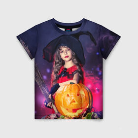 Детская футболка 3D с принтом Маленькая ведьма , 100% гипоаллергенный полиэфир | прямой крой, круглый вырез горловины, длина до линии бедер, чуть спущенное плечо, ткань немного тянется | beautiful | crimson | cute | dress | girl | gloves | hair | halloween | hat | holiday | little | long | night | pumpkin | red | smoke | witch | ведьма | волосы | д | девочка | держит | дым | красивая | красная | маленькая | малиновый | метла | милая | ноч