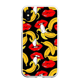Чехол для iPhone XS Max матовый с принтом Губы и бананы , Силикон | Область печати: задняя сторона чехла, без боковых панелей | Тематика изображения на принте: background | bananas | black | drawing | erotic | food | fruit | lips | red | womens | бананы | губы | еда | женские | красные | рисунок | фон | фрукты | черный