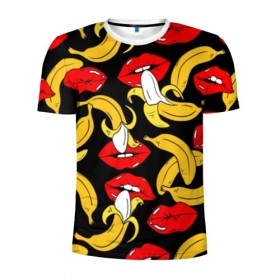Мужская футболка 3D спортивная с принтом Губы и бананы , 100% полиэстер с улучшенными характеристиками | приталенный силуэт, круглая горловина, широкие плечи, сужается к линии бедра | background | bananas | black | drawing | erotic | food | fruit | lips | red | womens | бананы | губы | еда | женские | красные | рисунок | фон | фрукты | черный