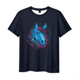 Мужская футболка 3D с принтом Лошадь Неон , 100% полиэфир | прямой крой, круглый вырез горловины, длина до линии бедер | horse | neon | конь | лошади | лошадь | неон | ретро