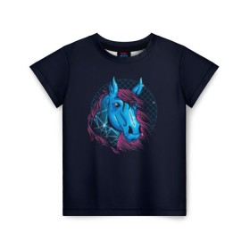 Детская футболка 3D с принтом Лошадь Неон , 100% гипоаллергенный полиэфир | прямой крой, круглый вырез горловины, длина до линии бедер, чуть спущенное плечо, ткань немного тянется | horse | neon | конь | лошади | лошадь | неон | ретро