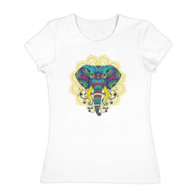 Женская футболка хлопок с принтом Слон Mandala , 100% хлопок | прямой крой, круглый вырез горловины, длина до линии бедер, слегка спущенное плечо | mandala | абстракция | буддизм | индуизм | слон | слоны