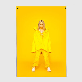 Постер с принтом Billie Eilish , 100% бумага
 | бумага, плотность 150 мг. Матовая, но за счет высокого коэффициента гладкости имеет небольшой блеск и дает на свету блики, но в отличии от глянцевой бумаги не покрыта лаком | bad guy | bellyache | billie eilish | bury a friend | ocean eyes | when we all fall asleep where do we go | билли айлиш | музыка | певица