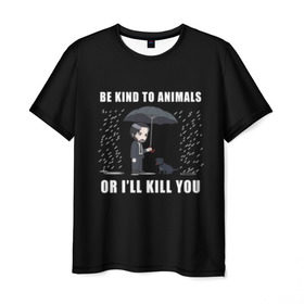 Мужская футболка 3D с принтом Be Kind to Animals , 100% полиэфир | прямой крой, круглый вырез горловины, длина до линии бедер | be kind to animals | cinema | dog | dogs | john wick | keanu reeves | джон уик | животные | пес | собака