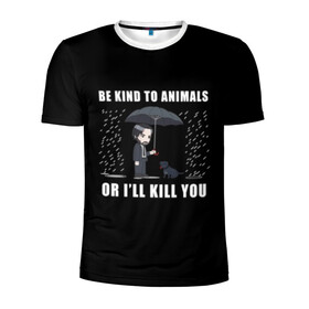 Мужская футболка 3D спортивная с принтом Be Kind to Animals , 100% полиэстер с улучшенными характеристиками | приталенный силуэт, круглая горловина, широкие плечи, сужается к линии бедра | Тематика изображения на принте: be kind to animals | cinema | dog | dogs | john wick | keanu reeves | джон уик | животные | пес | собака
