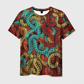 Мужская футболка 3D с принтом Кетцалькоатли , 100% полиэфир | прямой крой, круглый вырез горловины, длина до линии бедер | aztek | quetzalcoatl | quetzalcoatlus | ацтеки | дракон | змея | зхмей | кетцалькоатль | мифология | монстр | паттрен | узор