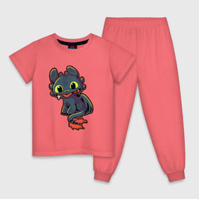 Детская пижама хлопок с принтом Беззубик , 100% хлопок |  брюки и футболка прямого кроя, без карманов, на брюках мягкая резинка на поясе и по низу штанин
 | Тематика изображения на принте: дракон | иккинг | мультфильм