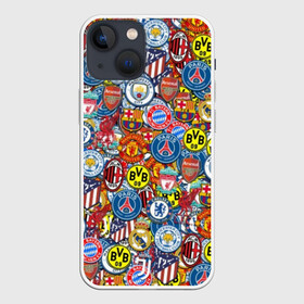 Чехол для iPhone 13 mini с принтом ЛОГОТИПЫ ФУТБОЛЬНЫХ КОМАНД ,  |  | arsenal | bayern | bayern munchen | borussia | chelsea | fc barca | juventus | manchester city | manchester united | milan | real madrid | арсенал | бавария | барселона | боруссия | манчестер сити | манчестер юнайтед 