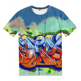 Мужская футболка 3D с принтом graffiti color , 100% полиэфир | прямой крой, круглый вырез горловины, длина до линии бедер | 