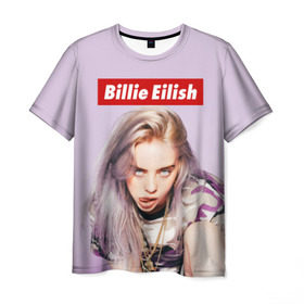 Мужская футболка 3D с принтом Billie Eilish , 100% полиэфир | прямой крой, круглый вырез горловины, длина до линии бедер | bad guy | bellyache | billie eilish | bury a friend | ocean eyes | when we all fall asleep where do we go | билли айлиш | музыка | певица