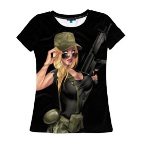 Женская футболка 3D с принтом Sexy army girl , 100% полиэфир ( синтетическое хлопкоподобное полотно) | прямой крой, круглый вырез горловины, длина до линии бедер | army | automatic | beautiful | big | black | blonde | body | camouflage | chest | cool | eyes | girl | holds | perfect | slim | uniform | weapon | автомат | армия | блондинка | большая | глаза | девушка | держит | идеальное | камуфляж | красивая