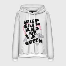 Мужская толстовка 3D с принтом Keep calm and be a queen , 100% полиэстер | двухслойный капюшон со шнурком для регулировки, мягкие манжеты на рукавах и по низу толстовки, спереди карман-кенгуру с мягким внутренним слоем. | Тематика изображения на принте: appeal | be | diamonds | faceted | font | inscription | keep calm | motto | pink | precious | princess | queen | slogan | stones | text | алмазы | блеск | бриллианты | будь | губн | девиз | драгоценные | камни | королева | лозунг | надпись | помада | приз