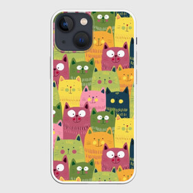 Чехол для iPhone 13 mini с принтом Коты ,  |  | animals | big | blush | cats | children | colorful | colors | cute | drawing | eyes | green | homemade | orange | pink | round | style | yellow | большие | глаза | детский | домашние | желтый | животные | зеленый | коты | красочные | круглые | милые | ора