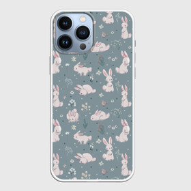 Чехол для iPhone 13 Pro Max с принтом Зайцы на лужайке ,  |  | animals | birds | butterflies | eared | field | flowers | hares | lawn | meadow | pink | rabbits | small | sports | summer | бабочки | животные | зайцы | кролики | лето | лужайка | маленькие | полевые | поляна | птицы | резвятся | розовые | ушастые | цвет