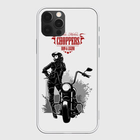 Чехол для iPhone 12 Pro Max с принтом Choppers , Силикон |  | beautiful | black | choppers | emblem | font | girl | helmet | inscription | leather | motorcycle | rider | spl | spots | stars | woman | young | брызги | девушка | женщина | звезды | кожа | комбинезон | красивая | молодая | мотоцикл | мотоциклистка | над