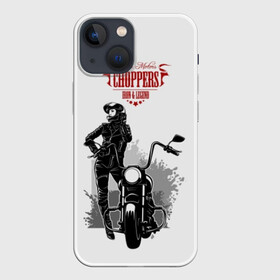 Чехол для iPhone 13 mini с принтом Choppers ,  |  | beautiful | black | choppers | emblem | font | girl | helmet | inscription | leather | motorcycle | rider | spl | spots | stars | woman | young | брызги | девушка | женщина | звезды | кожа | комбинезон | красивая | молодая | мотоцикл | мотоциклистка | над