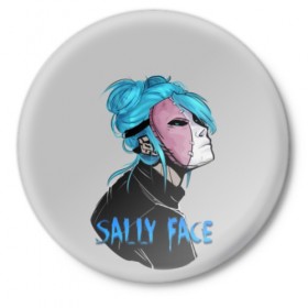 Значок с принтом Sally Face ,  металл | круглая форма, металлическая застежка в виде булавки | sally face | игра | компьютерная игра | лицо | маска | протез | салли фейс | школа | шрамы