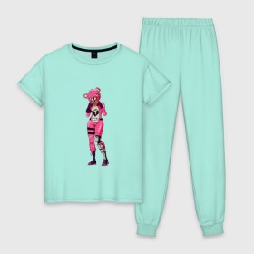 Женская пижама хлопок с принтом Fortnite girl , 100% хлопок | брюки и футболка прямого кроя, без карманов, на брюках мягкая резинка на поясе и по низу штанин | 