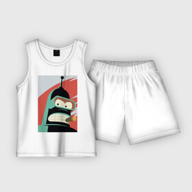 Детская пижама с шортами хлопок с принтом Бендер ,  |  | Тематика изображения на принте: bender | futurama | бендер | футурама