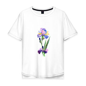 Мужская футболка хлопок Oversize с принтом Ирис , 100% хлопок | свободный крой, круглый ворот, “спинка” длиннее передней части | акварель | цветочки | цветы