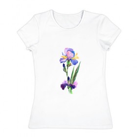 Женская футболка хлопок с принтом Ирис , 100% хлопок | прямой крой, круглый вырез горловины, длина до линии бедер, слегка спущенное плечо | акварель | цветочки | цветы