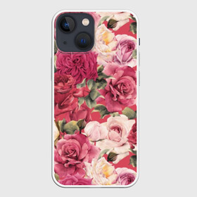 Чехол для iPhone 13 mini с принтом Акварель, розы ,  |  | art | bouquet | color | flora | flowers | graphic | illustration | leaves | nature | painting | petals | pink | plants | roses | watercolor | white | акварель | белые | букет | графическая | живопись | иллюстрация | искусство | лепестки | листья | природа