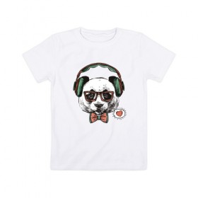 Детская футболка хлопок с принтом PANDA MUSIC Панда , 100% хлопок | круглый вырез горловины, полуприлегающий силуэт, длина до линии бедер | 