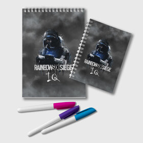 Блокнот с принтом IQ Rainbow Six , 100% бумага | 48 листов, плотность листов — 60 г/м2, плотность картонной обложки — 250 г/м2. Листы скреплены удобной пружинной спиралью. Цвет линий — светло-серый
 | Тематика изображения на принте: gameplay | mozzie | pvp | r6 | r6s | siege | герой | дым | огонь | осада | пламя | радуга | снайпер | сражения | туман | шутер