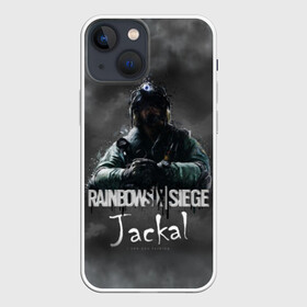 Чехол для iPhone 13 mini с принтом Jackal : Rainbow Six ,  |  | Тематика изображения на принте: gameplay | mozzie | pvp | r6 | r6s | siege | герой | дым | огонь | осада | пламя | радуга | снайпер | сражения | туман | шутер