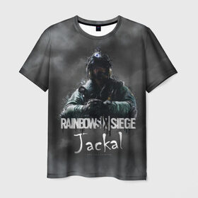 Мужская футболка 3D с принтом Jackal : Rainbow Six , 100% полиэфир | прямой крой, круглый вырез горловины, длина до линии бедер | gameplay | mozzie | pvp | r6 | r6s | siege | герой | дым | огонь | осада | пламя | радуга | снайпер | сражения | туман | шутер