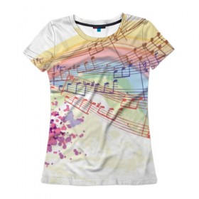 Женская футболка 3D с принтом Music style , 100% полиэфир ( синтетическое хлопкоподобное полотно) | прямой крой, круглый вырез горловины, длина до линии бедер | music | абстракция | книга | листы | музыка | музыкальный | ноты | произведение | страница | тетрадь