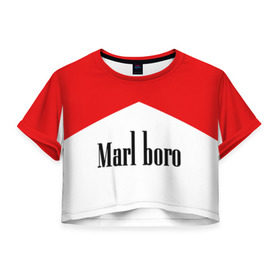 Женская футболка 3D укороченная с принтом Мальборо , 100% полиэстер | круглая горловина, длина футболки до линии талии, рукава с отворотами | marlboro | мальборо | мода