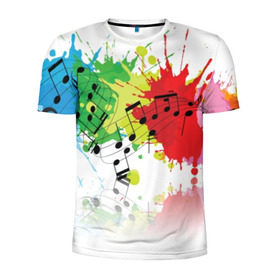 Мужская футболка 3D спортивная с принтом Ноты color , 100% полиэстер с улучшенными характеристиками | приталенный силуэт, круглая горловина, широкие плечи, сужается к линии бедра | music | абстракция | книга | листы | музыка | музыкальный | ноты | произведение | страница | тетрадь