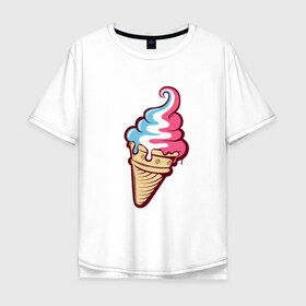 Мужская футболка хлопок Oversize с принтом Ice Cream , 100% хлопок | свободный крой, круглый ворот, “спинка” длиннее передней части | Тематика изображения на принте: ice cream | мороженное | прикольный принт | принт футболка | рожок мороженного | футболка с принтом