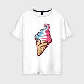 Женская футболка хлопок Oversize с принтом Ice Cream , 100% хлопок | свободный крой, круглый ворот, спущенный рукав, длина до линии бедер
 | ice cream | мороженное | прикольный принт | принт футболка | рожок мороженного | футболка с принтом