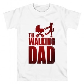Мужская футболка хлопок с принтом Walking dad\Гуляющий папа , 100% хлопок | прямой крой, круглый вырез горловины, длина до линии бедер, слегка спущенное плечо. | Тематика изображения на принте: 