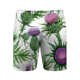 Мужские шорты спортивные с принтом Цветок репейника ,  |  | Тематика изображения на принте: акварель | мода | стиль | цветочки | цветы