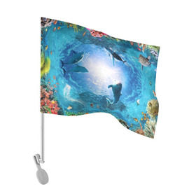 Флаг для автомобиля с принтом Дельфины , 100% полиэстер | Размер: 30*21 см | fish | аква | аквариум | вода | кораллы | море | океан | ракушки | рыбки | рыбы