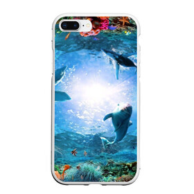 Чехол для iPhone 7Plus/8 Plus матовый с принтом Дельфины , Силикон | Область печати: задняя сторона чехла, без боковых панелей | Тематика изображения на принте: fish | аква | аквариум | вода | кораллы | море | океан | ракушки | рыбки | рыбы