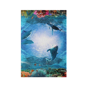 Обложка для паспорта матовая кожа с принтом Дельфины , натуральная матовая кожа | размер 19,3 х 13,7 см; прозрачные пластиковые крепления | Тематика изображения на принте: fish | аква | аквариум | вода | кораллы | море | океан | ракушки | рыбки | рыбы